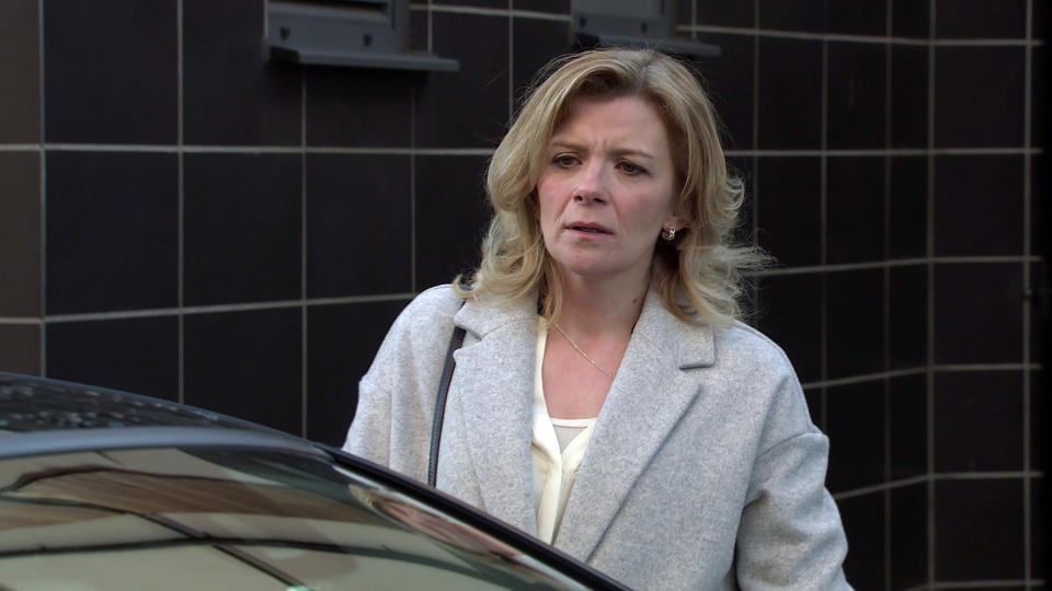 FROM ITV

STRICT EMBARGO - No Use Before Tuesday 9th March 2021

Coronation Street - Ep 10273

Monday 15th March 2021 - 1st Ep

Leanne Tilsley [JANE DANSON] masks her panic. Approaching Harveyâ€™s [WILL MELLOR] car with trepidation she hands him the Â£1k, telling him sheâ€™s Simonâ€™s Mum and thatâ€™s all heâ€™s getting. Harvey makes it clear he wants the rest or heâ€™ll put them in hospital. 

Picture contact David.crook@itv.com 

Photographer - Danielle Baguley

This photograph is (C) ITV Plc and can only be reproduced for editorial purposes directly in connection with the programme or event mentioned above, or ITV plc. Once made available by ITV plc Picture Desk, this photograph can be reproduced once only up until the transmission [TX] date and no reproduction fee will be charged. Any subsequent usage may incur a fee. This photograph must not be manipulated [excluding basic cropping] in a manner which alters the visual appearance of the person photographed deemed detrimental or inappropriate by ITV plc Picture Desk. This photograph must not be syndicated to any other company, publication or website, or permanently archived, without the express written permission of ITV Picture Desk. Full Terms and conditions are available on  www.itv.com/presscentre/itvpictures/terms
