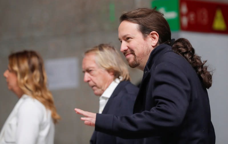 Leader of Unidas Podemos' party Pablo Iglesias, arrives at a televised debate ahead of general elections in Madrid