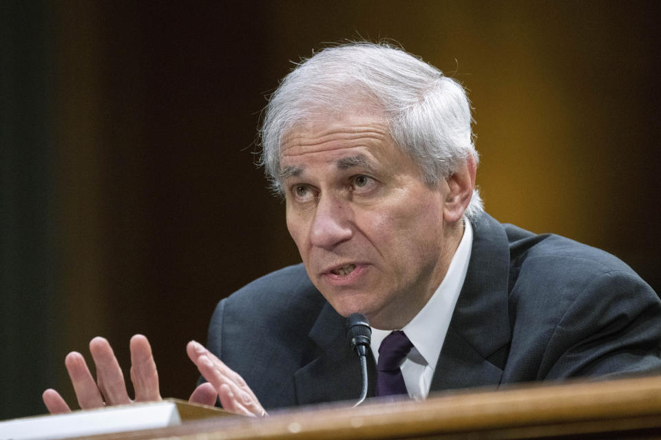 Federal Deposit Insurance Corporation (FDIC) Chairman Martin Gruenberg, testifies before a Senate Banking, Housing, and Urban Affairs hearings to examine recent bank failures and the Federal regulatory response on Capitol Hill, Tuesday, March 28, 2023, in Washington. (AP Photo/Manuel Balce Ceneta)