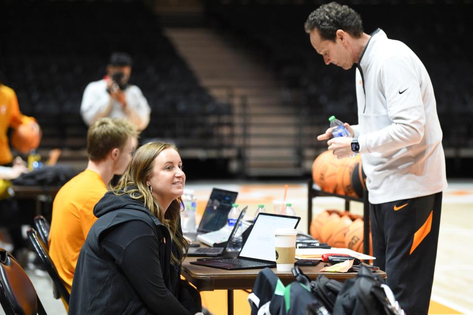 Mary-Carter Eggert, Tennessee’s director of basketball operations, at a basketball practice, in the Food City Center, in Knoxville, Tenn., Wednesday, March 27, 2024.