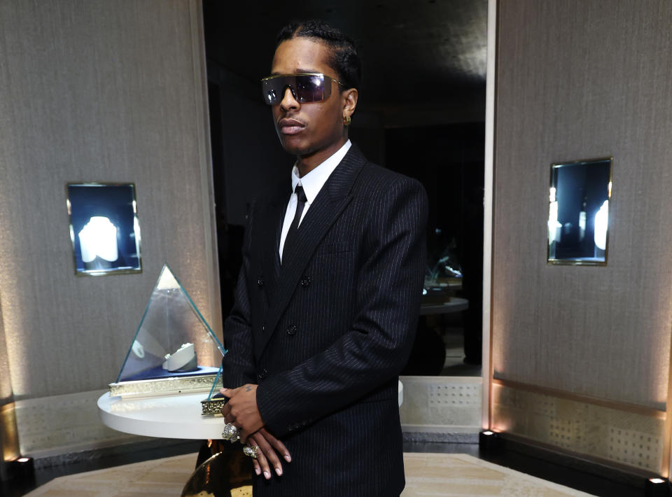 A$AP Rocky celebrates the debut of the Tiffany Titan in New York City wearing black oxfords