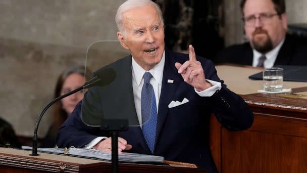 PHOTO: President Joe Biden delivers the State of the Union address to a joint session of Congress at the U.S. Capitol, Tuesday, Feb. 7, 2023, in Washington. (Susan Walsh/AP)