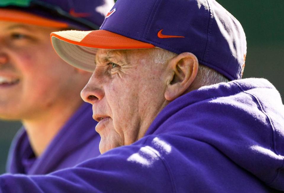 Clemson program development coach Jack Leggett during practice at Doug Kingsmore Stadium in Clemson, S.C. Friday, January 27, 2023. 2023 Clemson Baseball First Practice