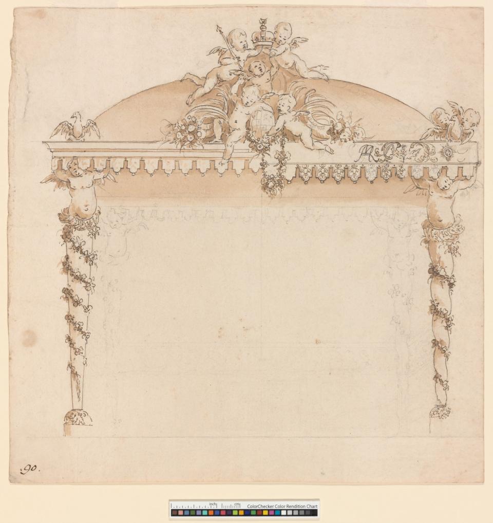 Grinling Gibbons, Design for a canopied bed, All Souls College Library, Oxford - © The Warden and Fellows of All Souls College, Oxford