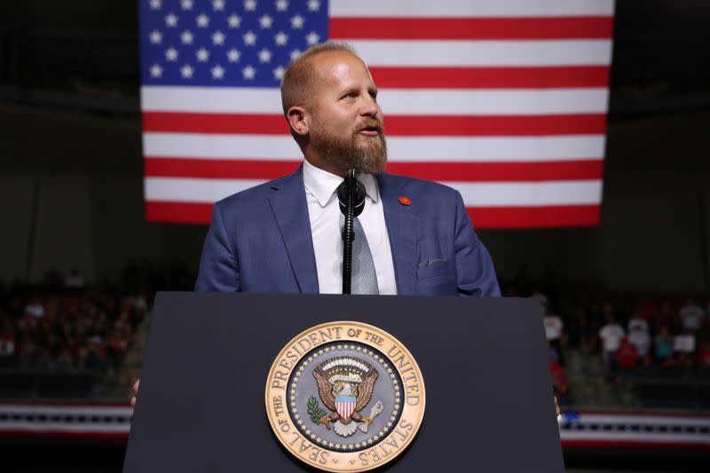 FILE PHOTO: Trump 2020 campaign manager Parscale addresses the crowd before U.S. President Trump rallies with supporters in Manchester, New Hampshire