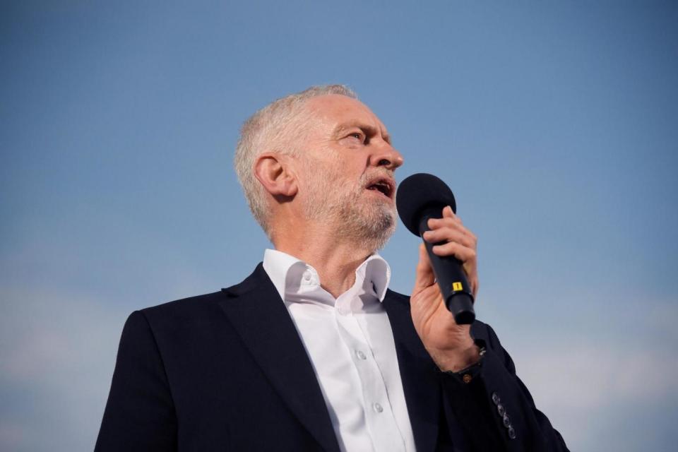 Mr Corbyn addresses a rally ahead of the Labour party conference (REUTERS)