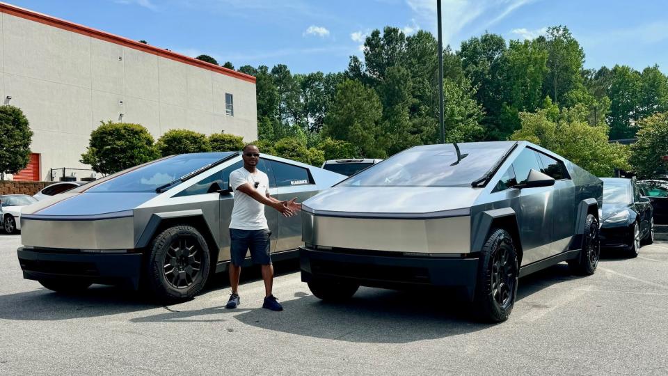 YouTuber Lamar MK with his new Cybertruck, which broke a few weeks after he got it.