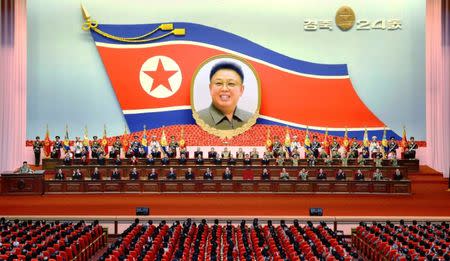 A general view of an annual central report meeting in this undated photo released by North Korea's Korean Central News Agency (KCNA) in Pyongyang April 9, 2017. KCNA via REUTERS