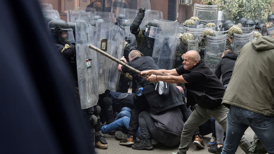 NATO peacekeepers clash with local Kosovo Serb protesters in Zvecan, May 29, 2023. - Laura Hasani/Reuters