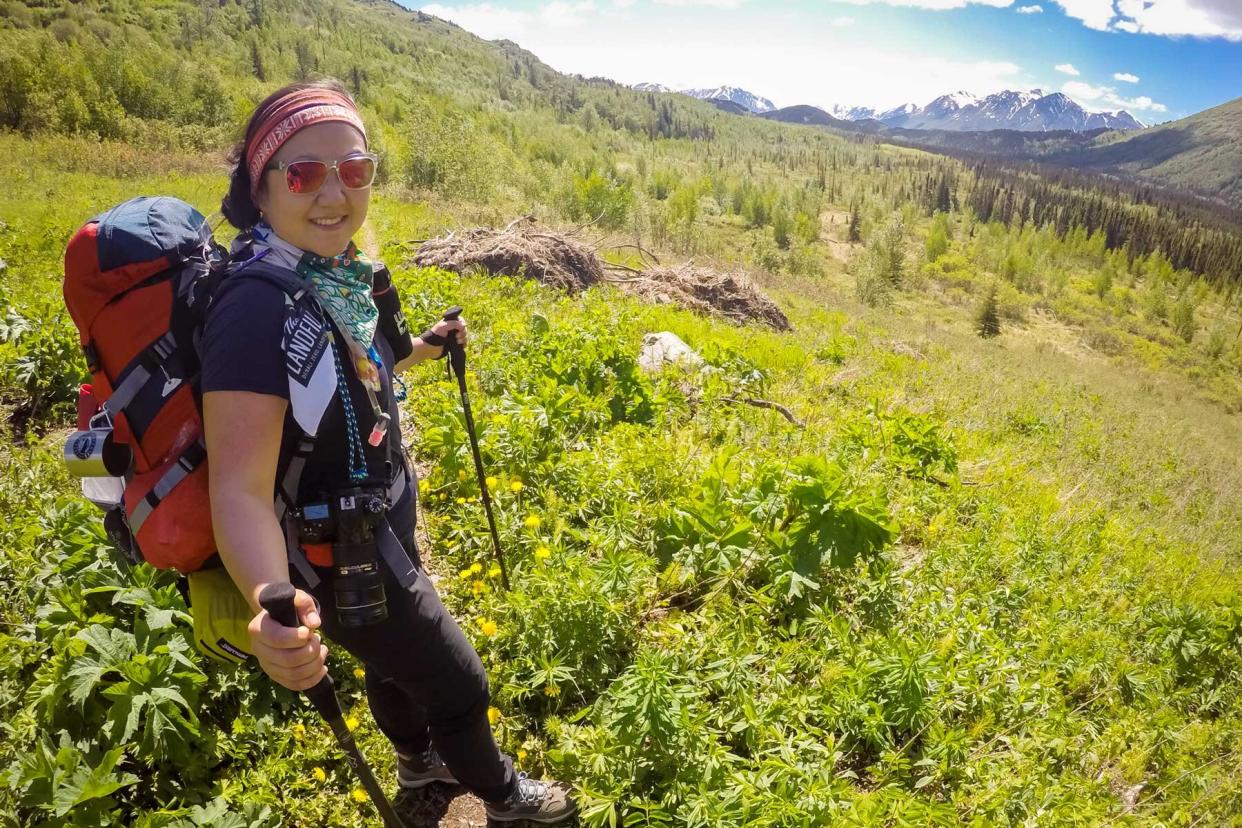 Juno Kim on a hike in Alaska at Cooper Landing