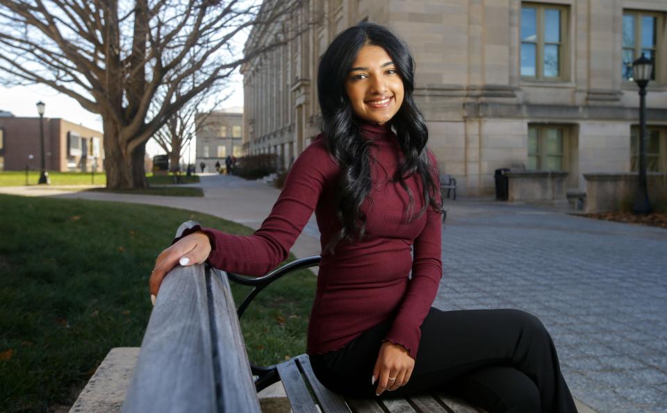 Maanya Pandey, founder of Love For Red, is pictured Thursday, Dec. 7, 2023 on the University of Iowa campus.