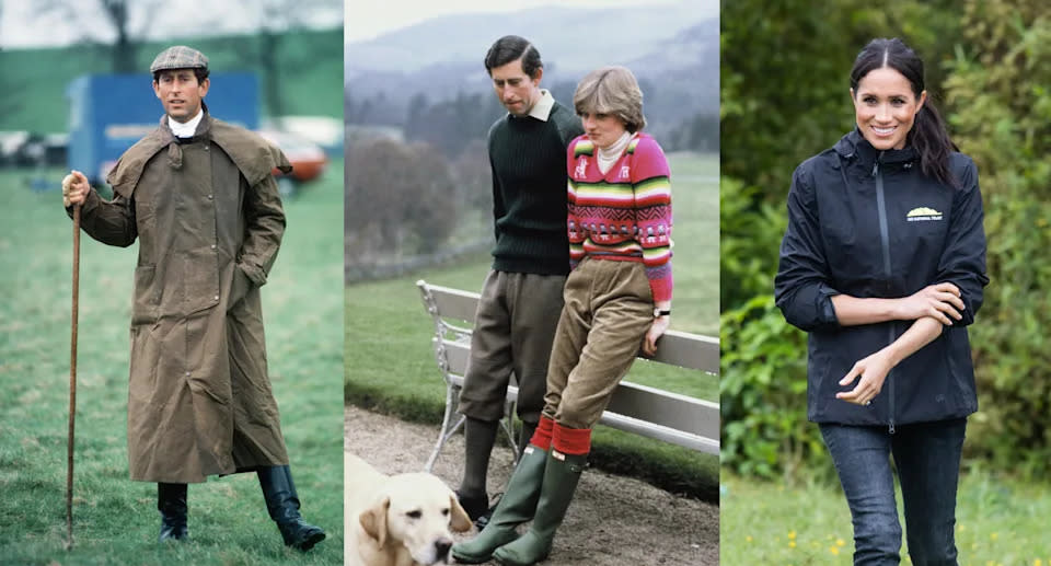 Charles setzt schon seit Jahrzehnten auf Hunter Gummistiefel, Diana liebte sie auch, und Meghan trug sie gar bei einem ihrer berühmtesten Interviews (Bilder: Getty Images)