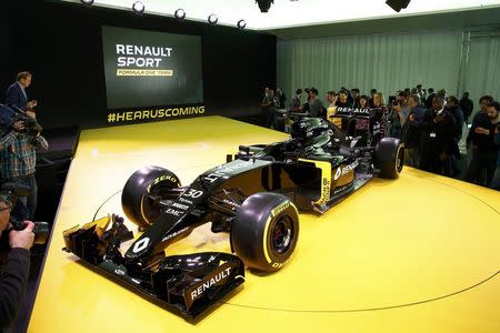 The new Renault RS16 Formula One racing car is seen during its official presentation at the company's research center, the Technocentre, in Guyancourt, near Paris, France, February 3, 2016. REUTERS/Benoit Tessier