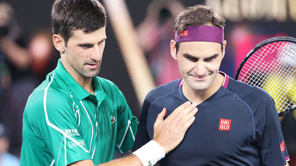 Novak Djokovic and Roger Federer, pictured here at the Australian Open in 2020.