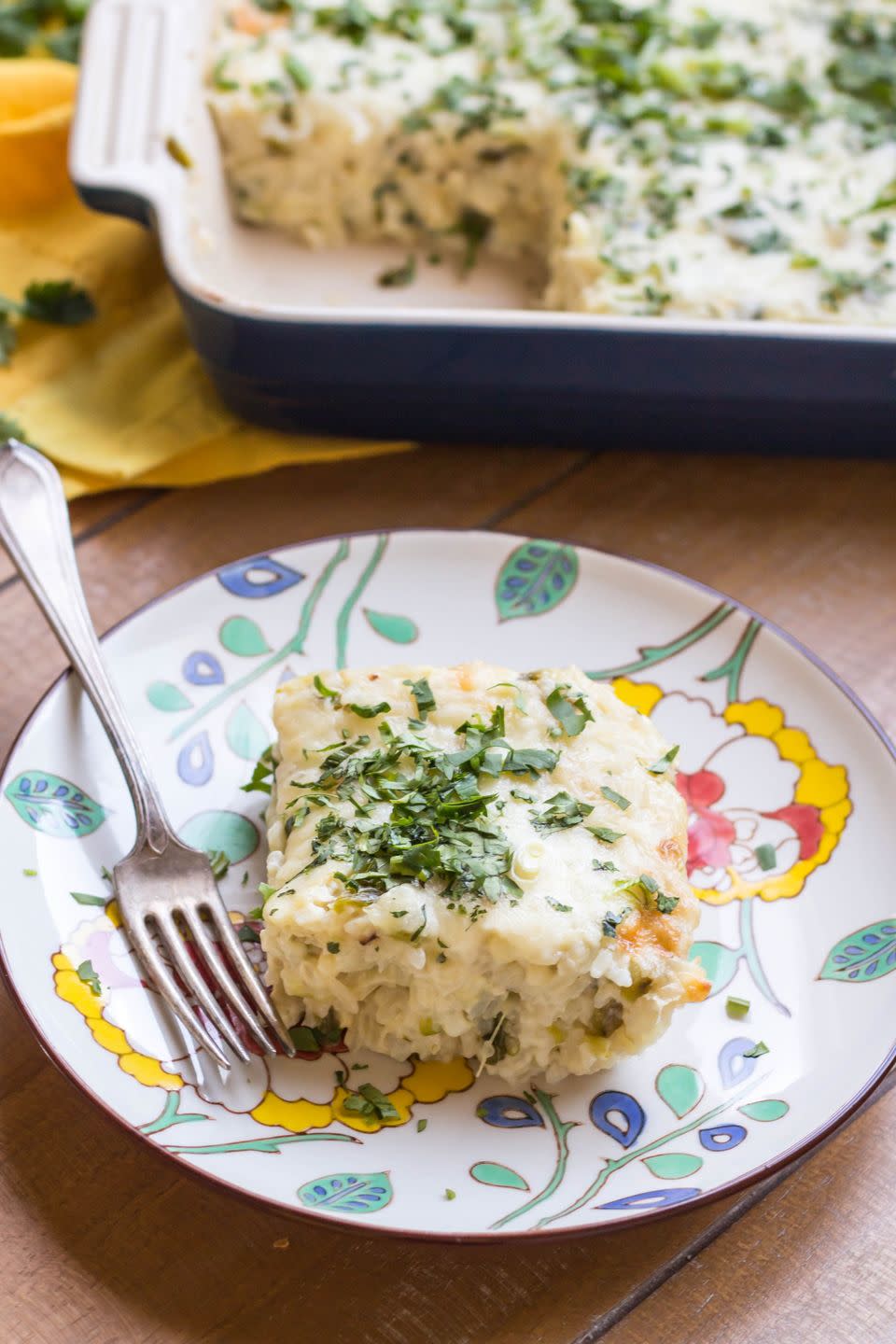 Cheesy Corn Poblano Rice Casserole