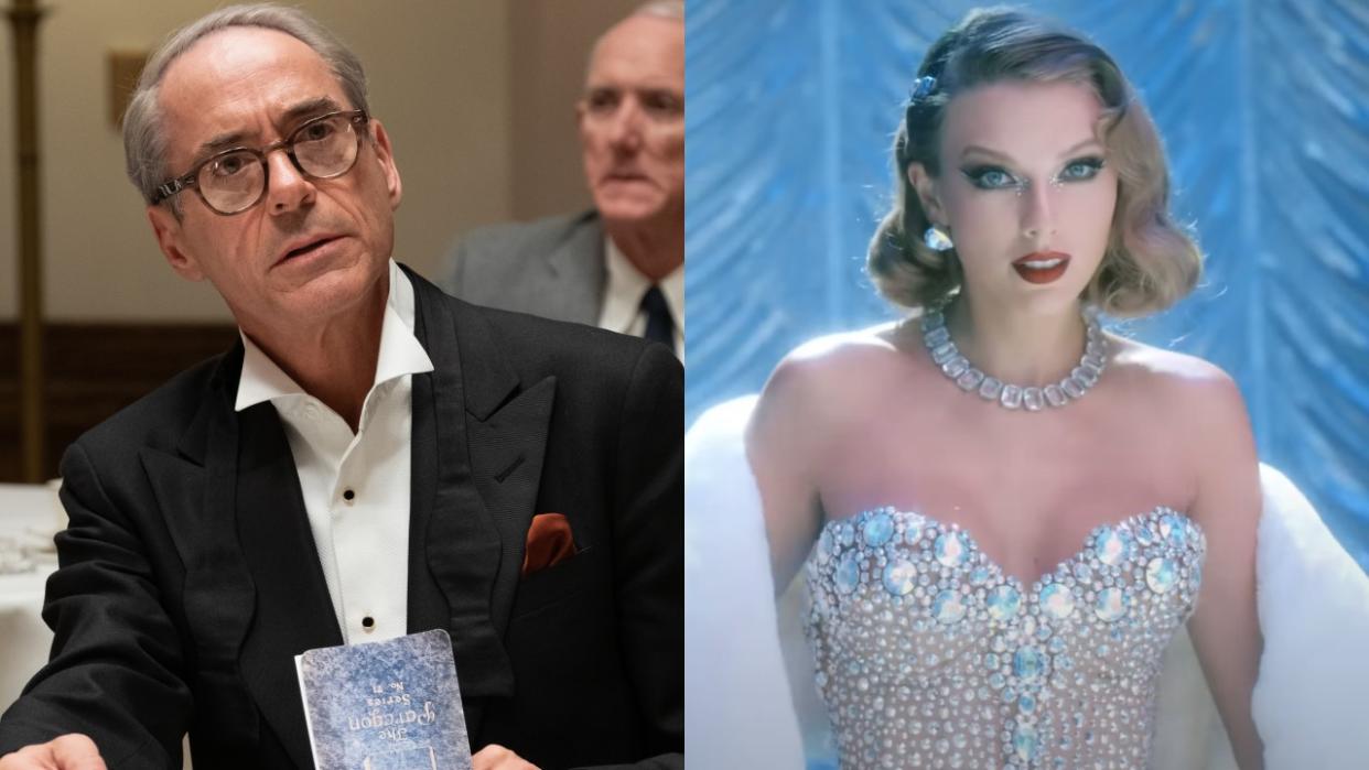  Robert Downey Jr. in Oppenheimer and Taylor Swift in Bejeweled video. 