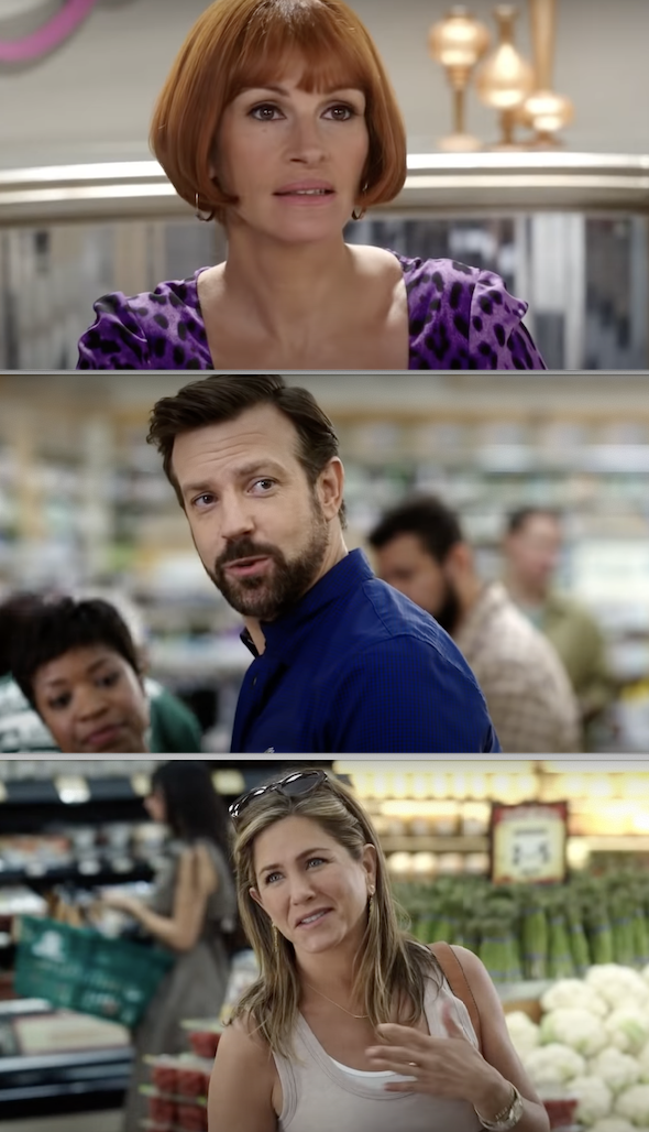 Julia Roberts, Jen Aniston, and Jason Sudeikis in the movie