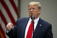 President Donald Trump speaks in the Rose Garden of the White House, Friday, May 29, 2020, in Washington. (AP Photo/Alex Brandon)