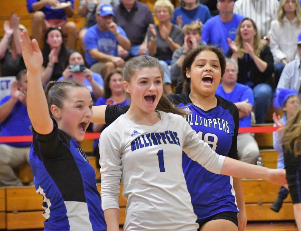 Aby Lambert, left, Lillie Hamilton and Arianna Cuevas gave Somersworth plenty to cheer about in 2022 as the Hilltoppers celebrated a Division III state crown. Somersworth could repeat this fall with a strong returning cast.