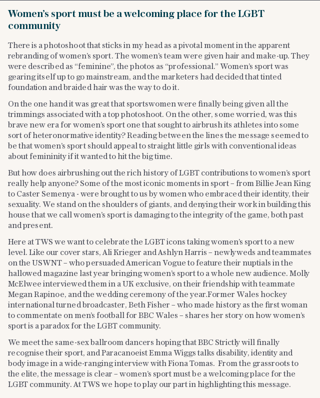 Women’s sport must be a welcoming place for the LGBT community