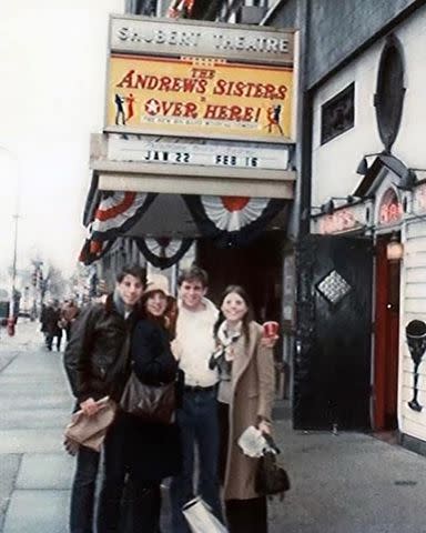 <p>Treat Williams/Instagram</p> Treat Williams with John Travolta, Marilu Henner and Ann Reinking outside their 'first big Broadway show,' Over Here!