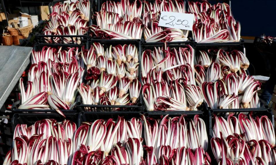 Trevisano radicchio at the fruit and vegetable market.