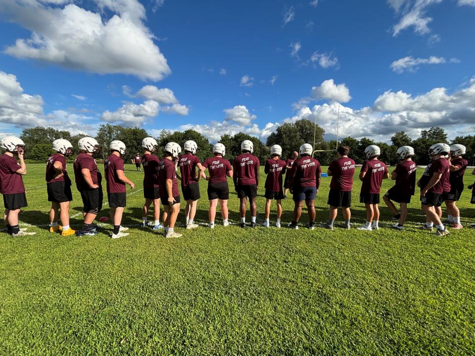 BFA-Fairfax/Lamoille line up during a break in practice on the first day of preseason on Monday, Aug. 12, 2024.