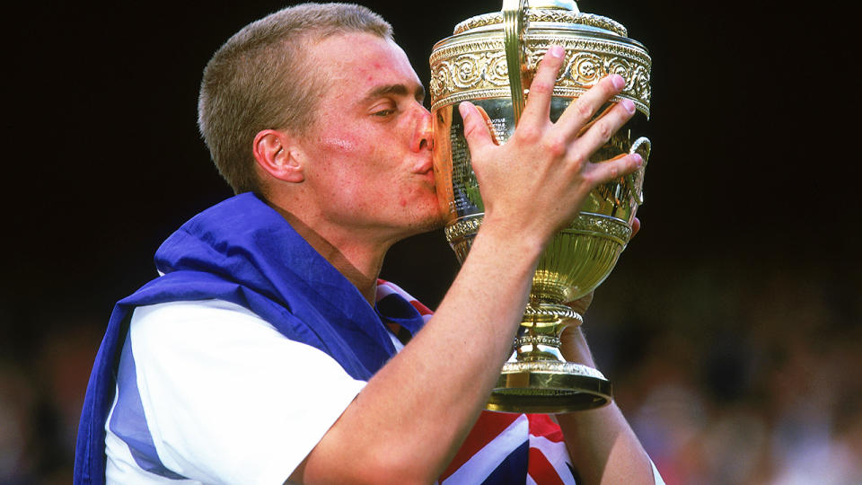 Lleyton Hewitt, pictured here after winning Wimbledon in 2002.