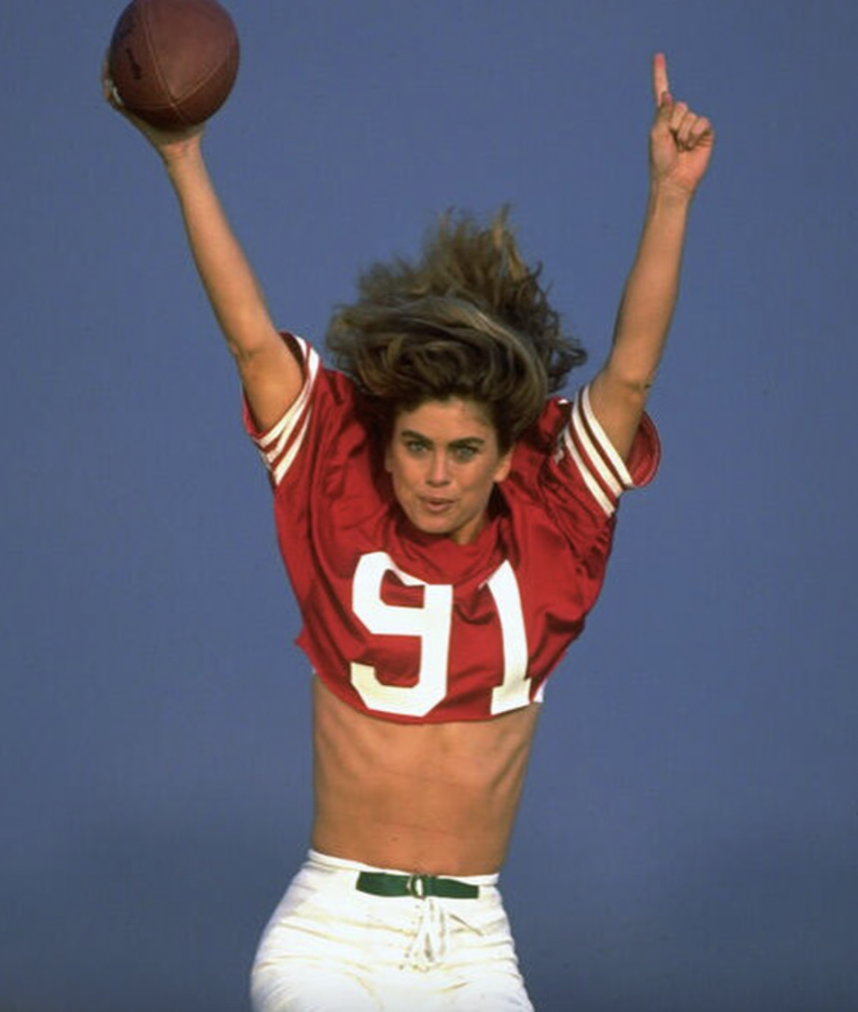 Kathy Ireland strikes an athletic pose in the '80s