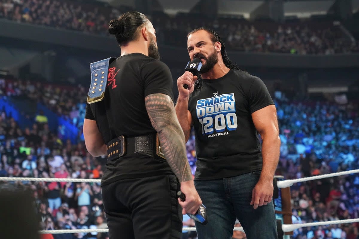 Drew McIntyre faces off with Roman Reigns (WWE)