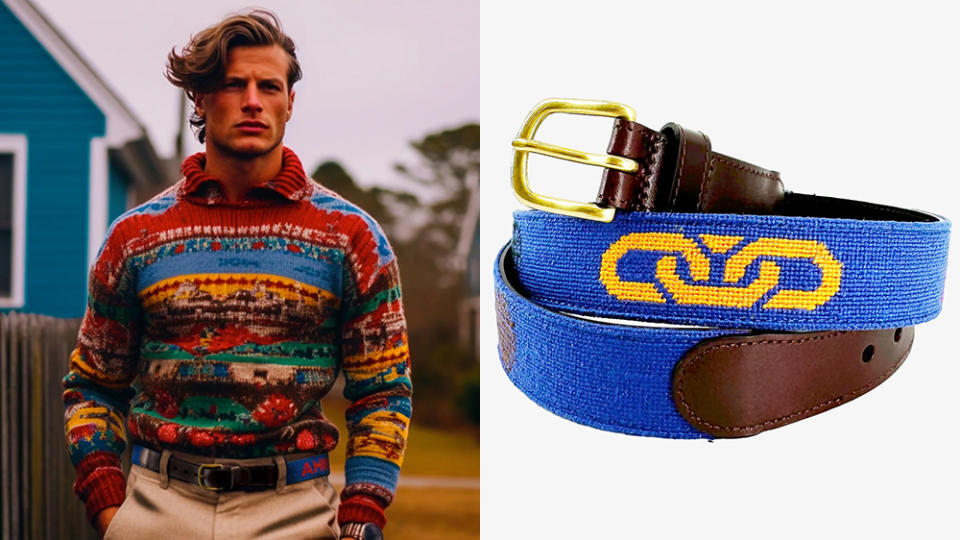 Abel Honor New York's needlepoint belts were designed to modernize the technique's age-old look.