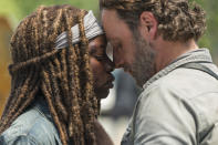 <p>Andrew Lincoln as Rick Grimes, Danai Gurira as Michonne in AMC’s <i>The Walking Dead</i>.<br>(Photo: Gene Page/AMC) </p>