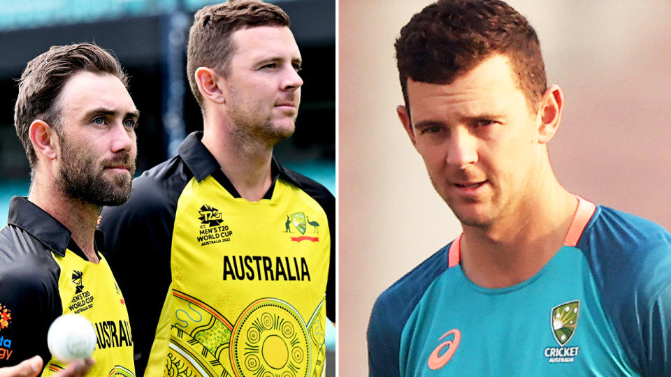 Josh Hazlewood, pictured here alongside Royal Challengers Bangalore teammate Glenn Maxwell.