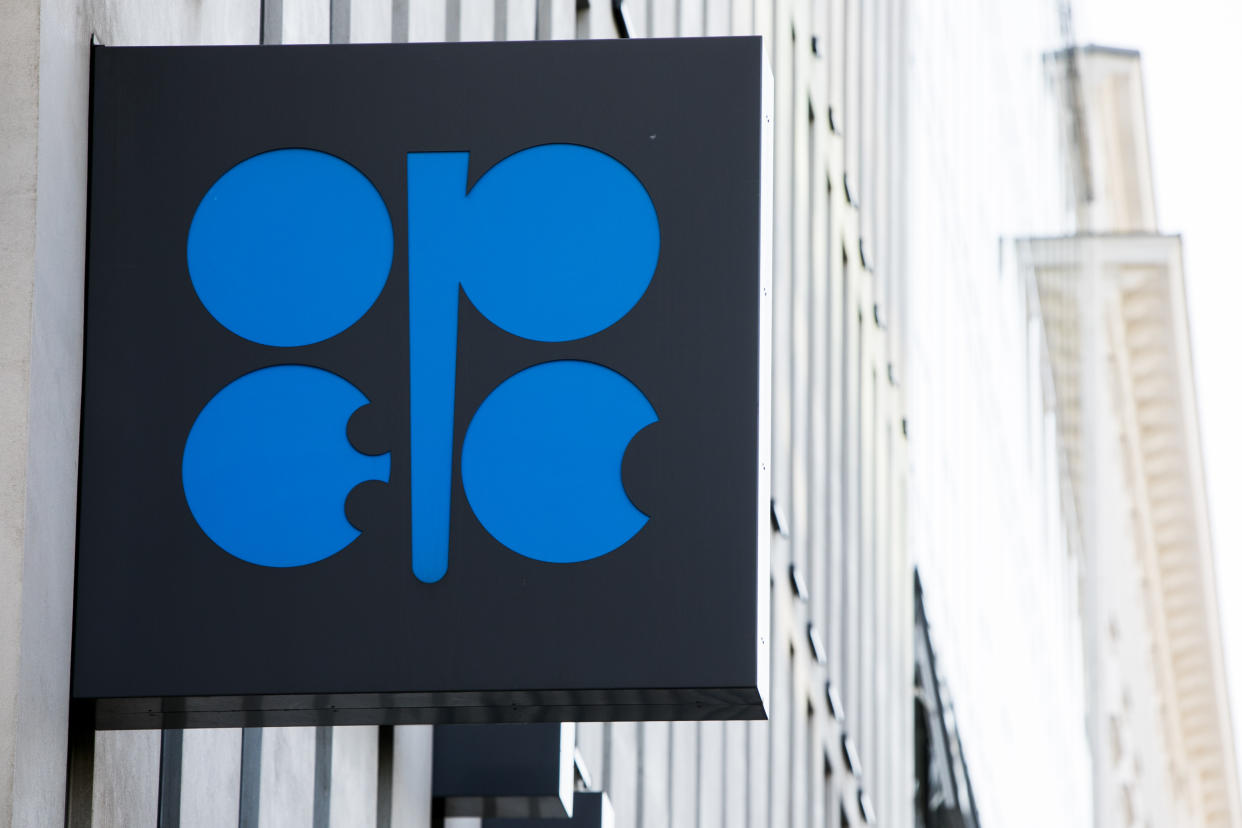 A logo sign outside of the headquarters of The Organization of the Petroleum Exporting Countries (OPEC) in Vienna, Austria, on September 6, 2018. (Photo by Kristoffer Tripplaar/Sipa USA)