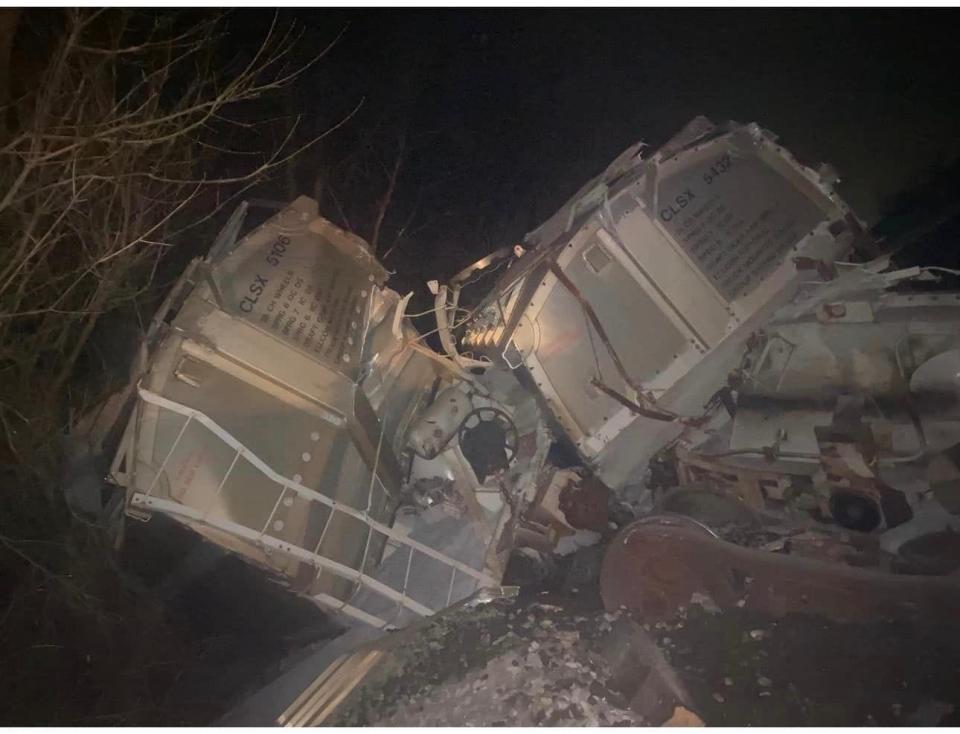 Part of the Norfolk Southern train derailment along Tommytown Road near Sharpsburg on Jan. 11, 2023.