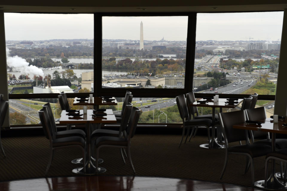 This Friday, Nov. 9, 2018, photo shows a view of Washington from a revolving restaurant in Crystal City, Va. If any place in the U.S. is well positioned to absorb 25,000 Amazon jobs, it may well be Crystal City which has lost nearly that many jobs over the last 15 years. (AP Photo/Susan Walsh)