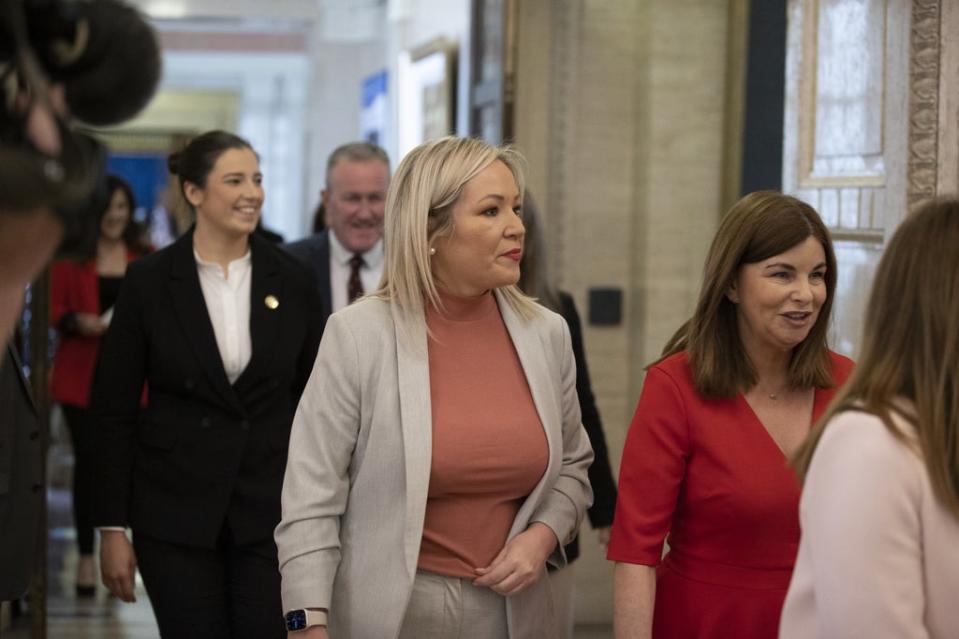 Sinn Fein’s Michelle O’Neill, centre, has condemned the DUP’s stance (Liam McBurney/PA) (PA Wire)