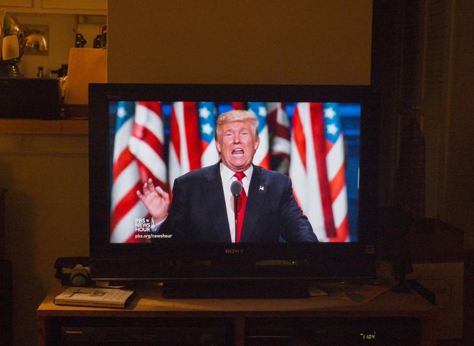 <div class="inline-image__caption"><p>Republican presidential candidate Donald Trump delivers a speech during the evening session on the fourth day of the Republican National Convention on July 21, 2016 at the Quicken Loans Arena in Cleveland, Ohio.</p></div> <div class="inline-image__credit">Robert Nickelsberg/Getty Images</div>