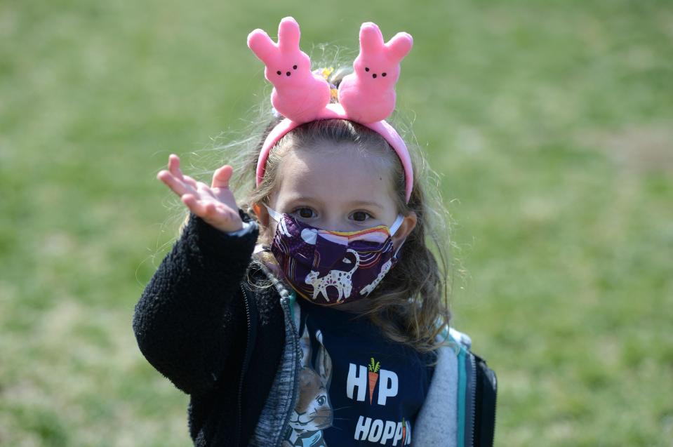 Izzy Rose, who was 2 years old at the time, had a big wave for the Easter Bunny during the Mashpee Commons' Easter egg hunt and events in 2021.