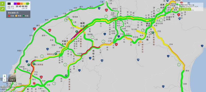 高速公路局今(7)日表示，根據過往經驗來看，西部國道路段，預計晚上18時至19時，才會逐漸疏解。   圖：取自高公局1968網站