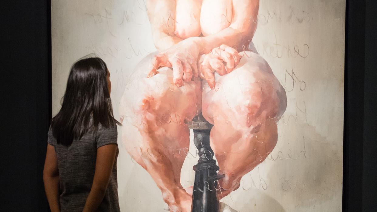 london, england october 01 editors note image contains nudity propped by jenny saville is displayed at the press preview for sothebys freize week exhibition of contemporary art at sothebys on october 1, 2018 in london, england the auction will take place on friday october 5 photo by samir husseingetty images for sothebys