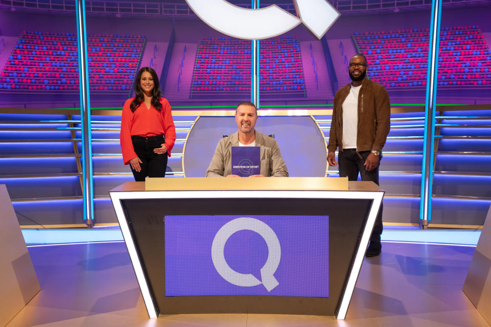 Question of Sport's new team Paddy McGuinness, Sam Quek and Ugo Monye. (BBC)