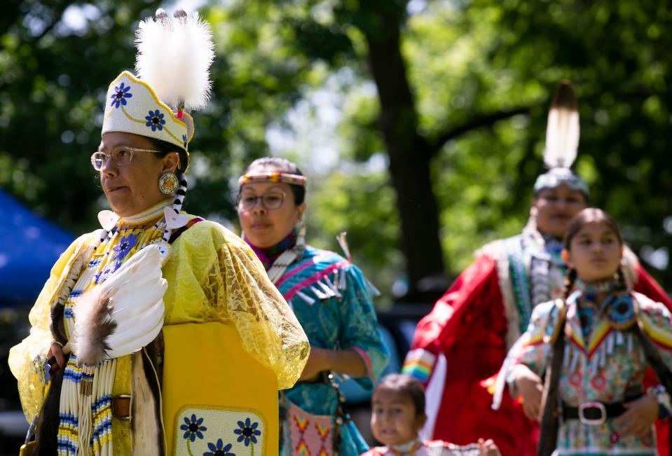 People gathered at Yochtangee Park for the Feast of the Flowering Moon Festival on May 26, 2023, in Chillicothe, Ohio.