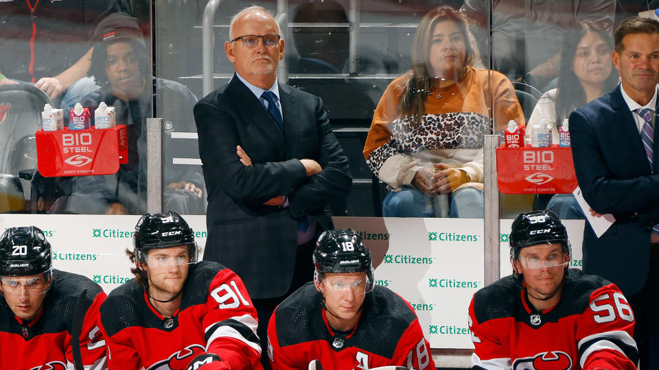 Lindy Ruff wasn't pleased with his Devils on Monday. (Photo by Bruce Bennett/Getty Images)