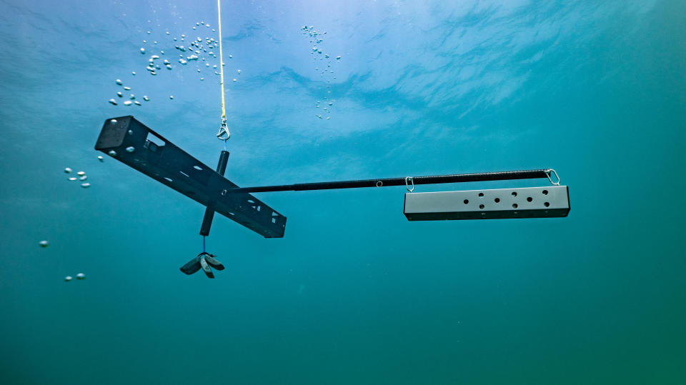 Each device has two action cameras and a baited trap to lure wildlife. They will be placed about 30 feet beneath the ocean's surface to record footage for two hours at a time. (Photo: Blue Abacus)