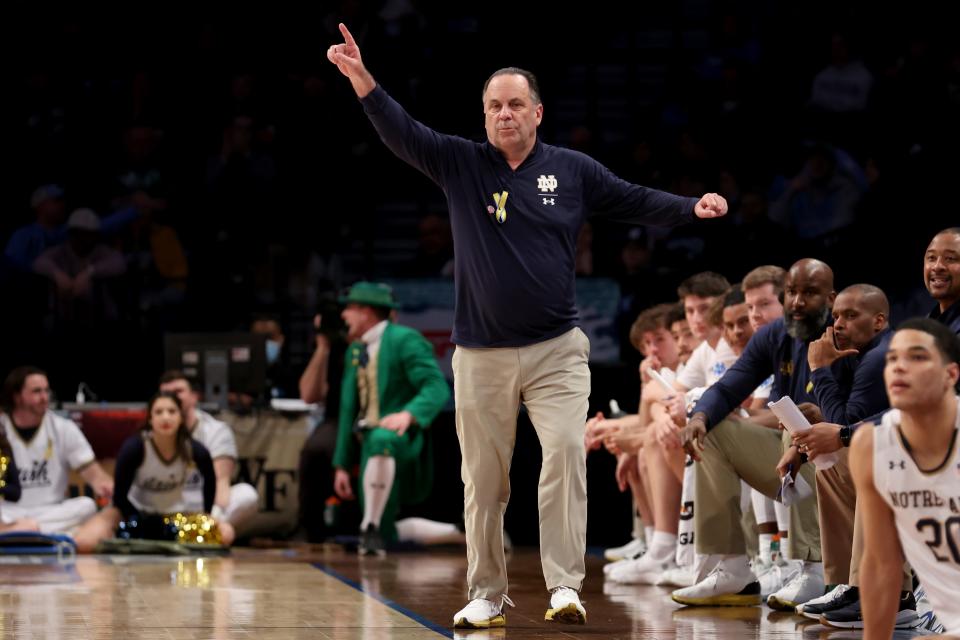 Notre Dame Fighting Irish head coach Mike Brey is in his 22nd season with the Irish and will embark on his 13th NCAA Tournament appearance with the school this Wednesday. Mandatory Credit: Brad Penner-USA TODAY Sports