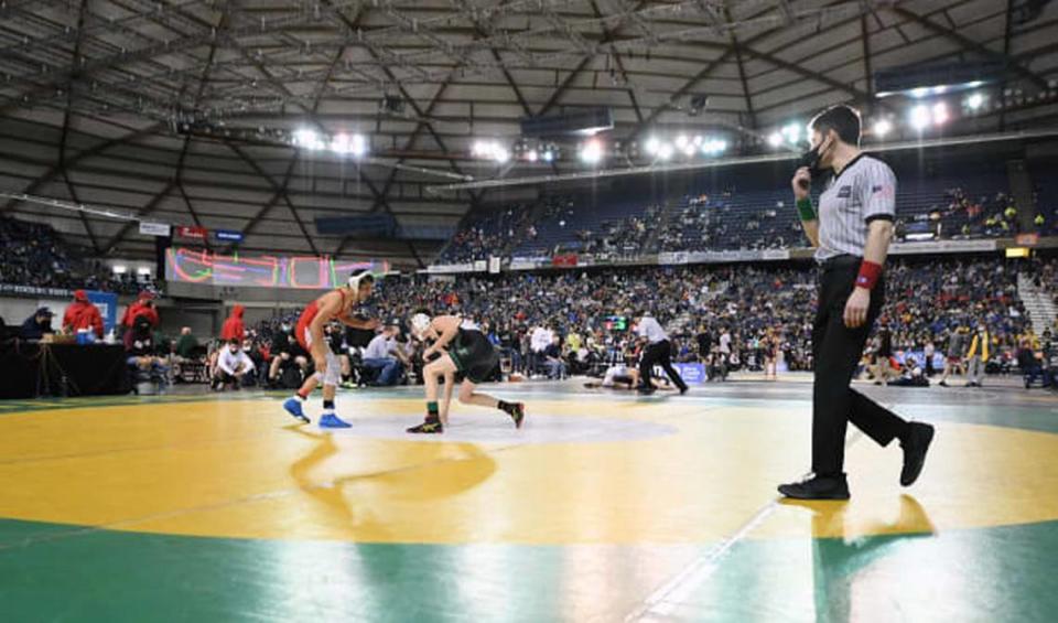 Wrestlers compete at the 2022 Mat Classic in Tacoma.