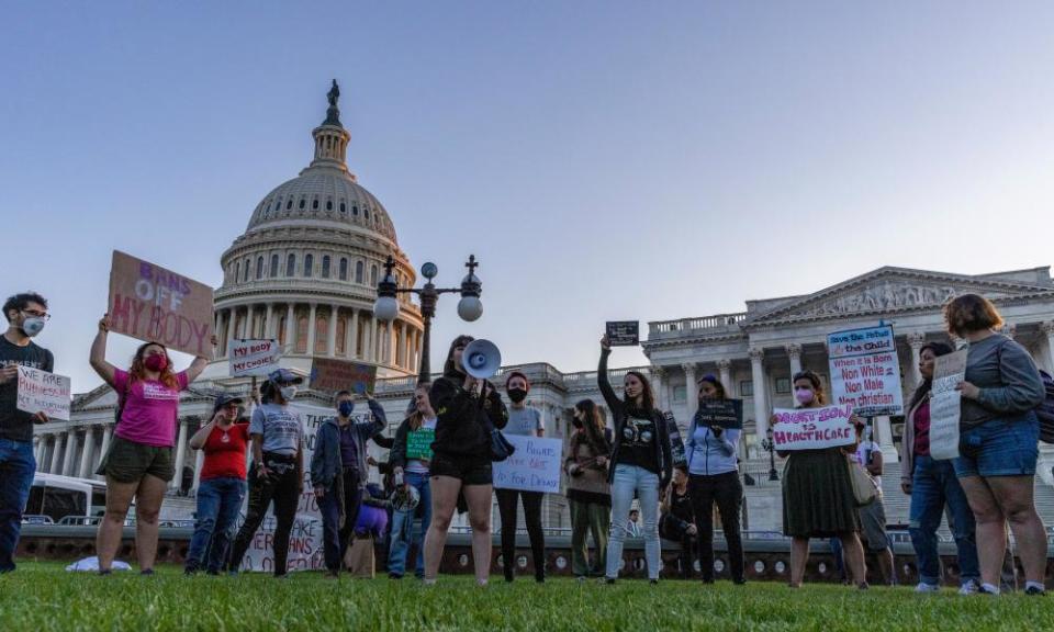 People rally for abortion rights in Washington DC on 10 May.