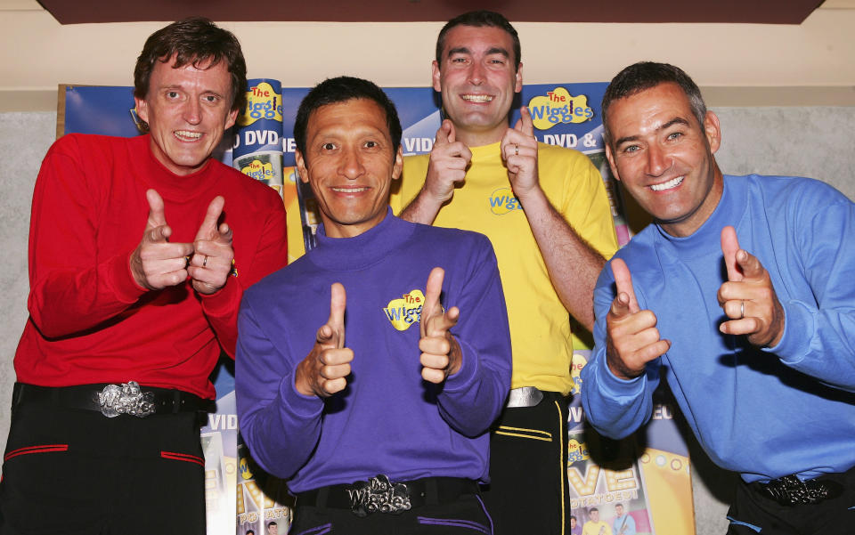 The Wiggles pose for a photograph before performing at the Sydney Entertainment Centre on March 10, 2005 in Sydney, Australia.