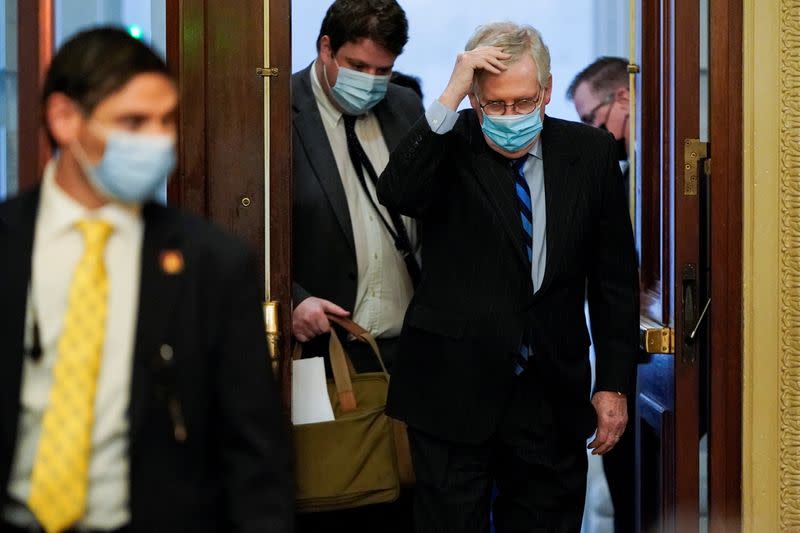 U.S. Senate Majority Leader Mitch McConnell arrives for a vote in Washington